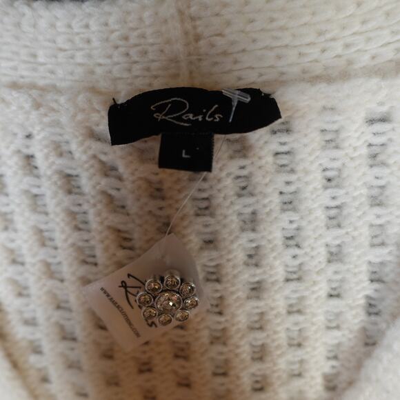 Rails Cardigan Womens Large Bixby Cable Knit Sweater Ivory Rhinestone Button - Picture 3 of 9